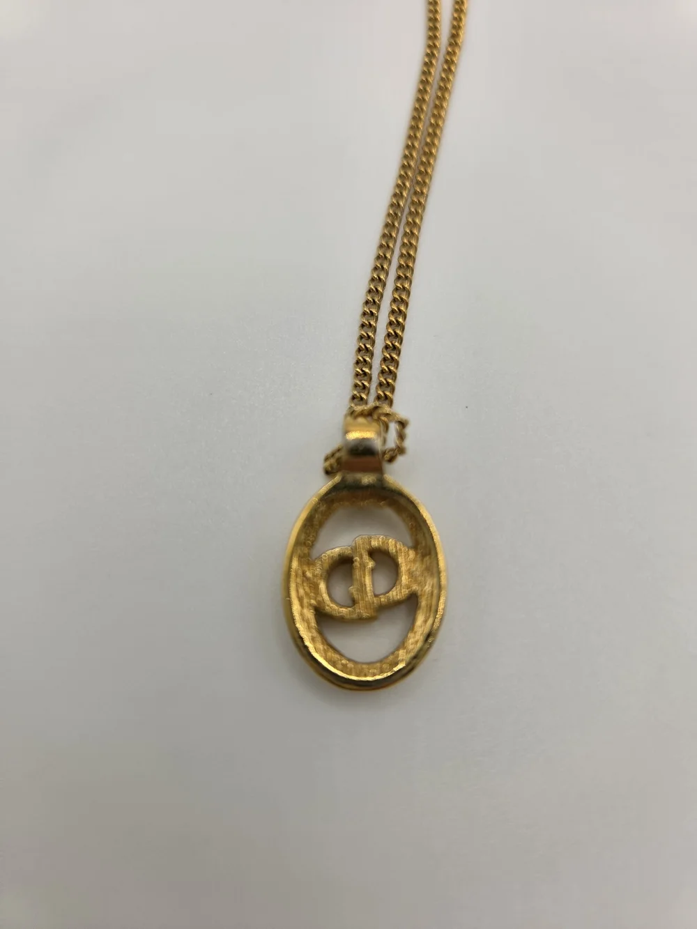 Vintage Christian Dior Gold-Plated CD Logo Oval Pendant Necklace